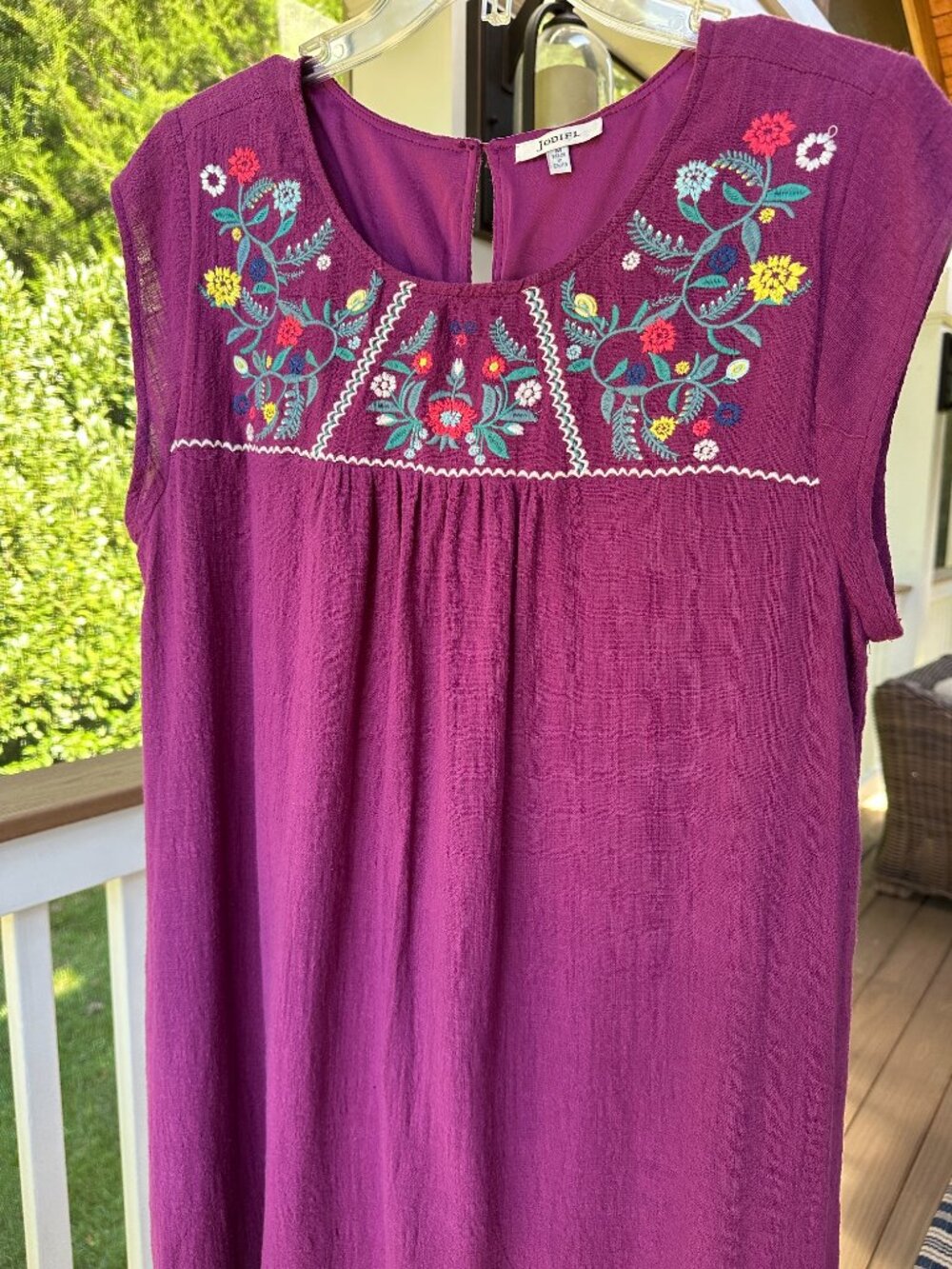 JODIFL Gauzy Cotton Mini Dress Embroidery Cap Sleeves Purple Plum Women's Size M